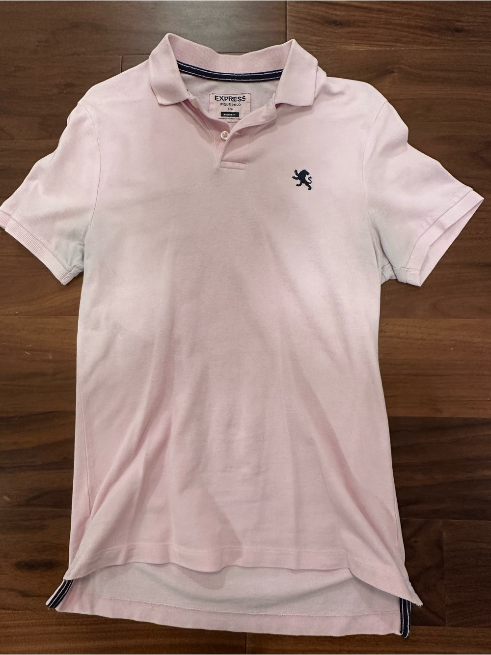 Express Men’s Light Pink Polo with Navy Embroidered Lion